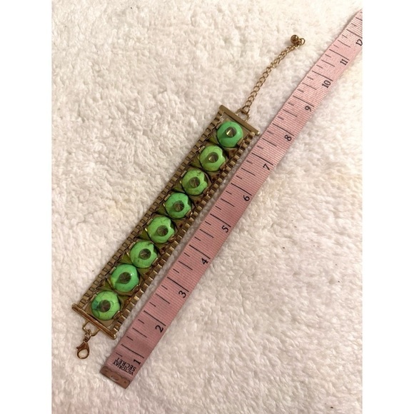 Topshop Lime Green Stone Metallic Gold Studded Chunky Chain Bracelet - Picture 5 of 5